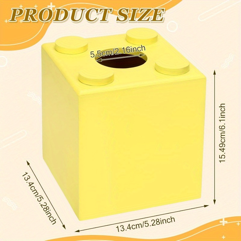 wood tissue box cover tissue box cover square building blocks tissue box holder with slideout   home decor for bathroom living room office kitchen yellow small Product details 1