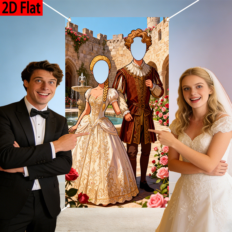 TEMU Bannière de mariage 2D à plat, royal médiéval prince et princesse - Licorne adaptée aux , anniversaires, enterrements de vie de fille -
