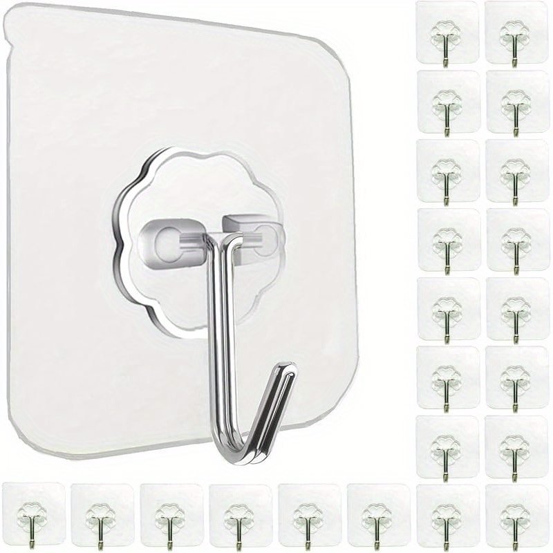 TEMU 24 Piezas de Ganchos Autoadhesivos de Resistencia - 33 Lbs (. 15 kg), Transparentes, Impermeables, Ganchos Adhesivos para Pared, Ideales para