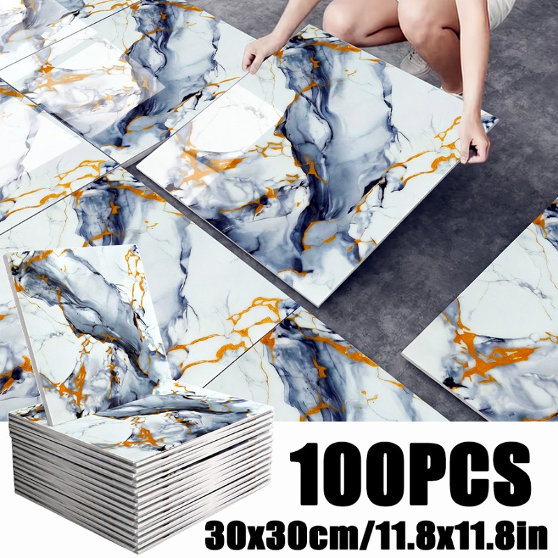 Image of 50pcs/100pcs Pack Self-adhesive Waterproof Pvc Wallpaper Panels - Glossy Suitable, Bathroom, Moistureproof Removable Covering For Walls, For Renovation, Instant -to-ceiling Decor