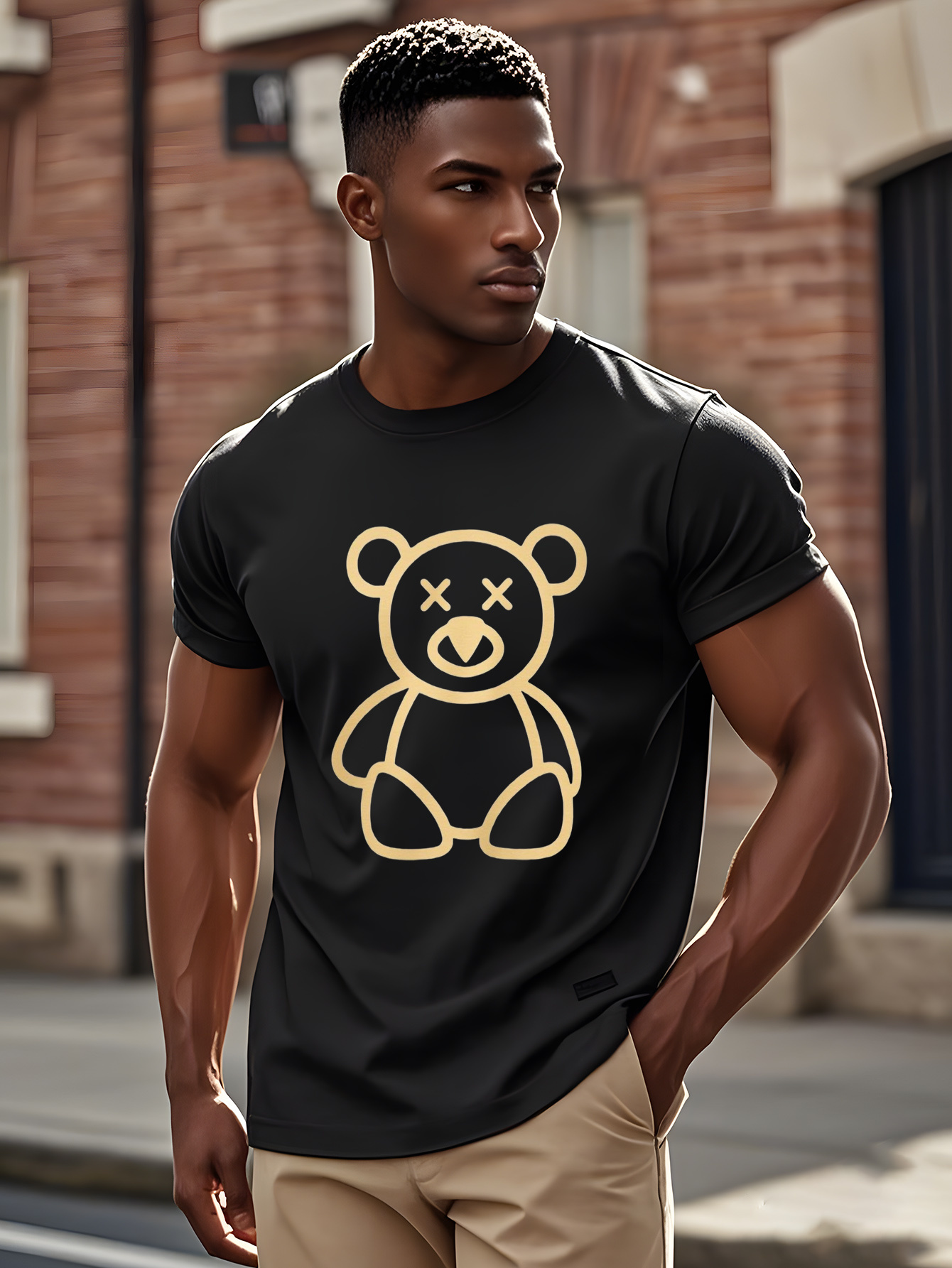 men's trendy teddy bear graphic loose casual short sleeve t