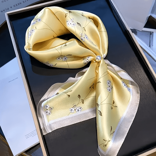 1pc elegant yellow floral square scarf 100 silk breathable sun resistant valentine s day casual or gifting silk scarf for hair