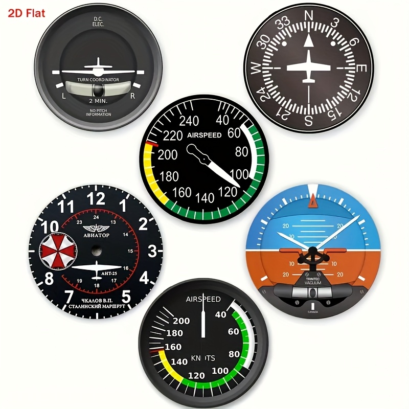 TEMU 2d Flat Printed/6pcs Set Wooden Coasters With Flight Instrument Patterns, Coasters, Suitable For Family Gatherings, Restaurants, Themed Parties,