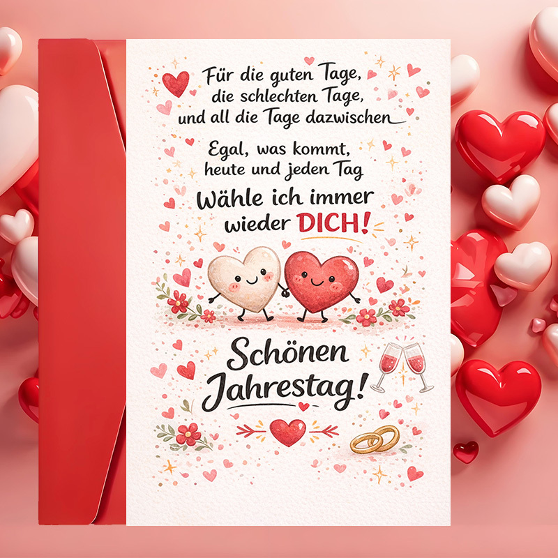 1 Greeting Card + 1 Enveloperomantic Anniversary Greeting Card Featuring Cute Hearts And Love Symbols Perfect For Couples Celebrating Special Milestones With Messages And