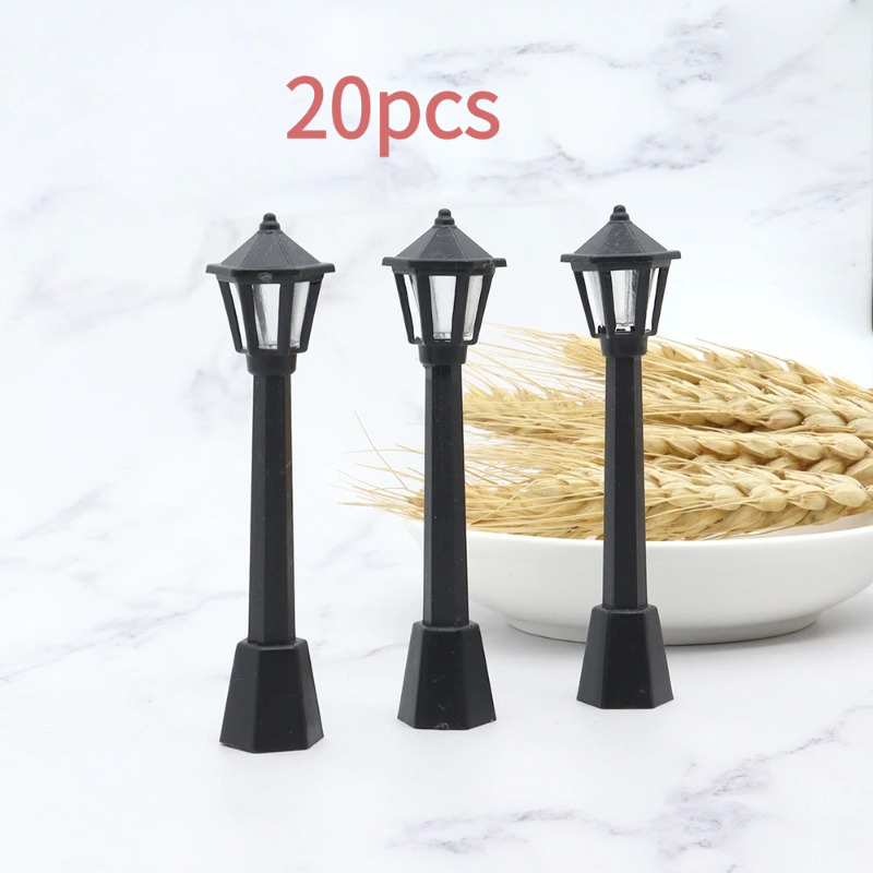 TEMU Set da 20 mini ornamenti lampada per giardino - in miniatura - luce ferroviario - Piccolo palo lampada in resina - per cortili di micro paesaggi