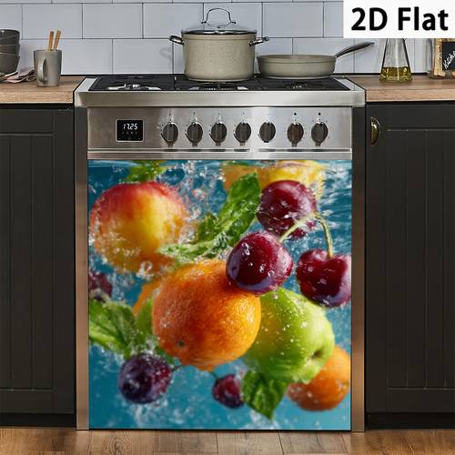 1pc 2d flat fruits splashing in water pattern magnetic appliance cover sticker no required easy to clean suitable for dishwasher refrigerator kitchen decoration refrigerator decoration nature free installation