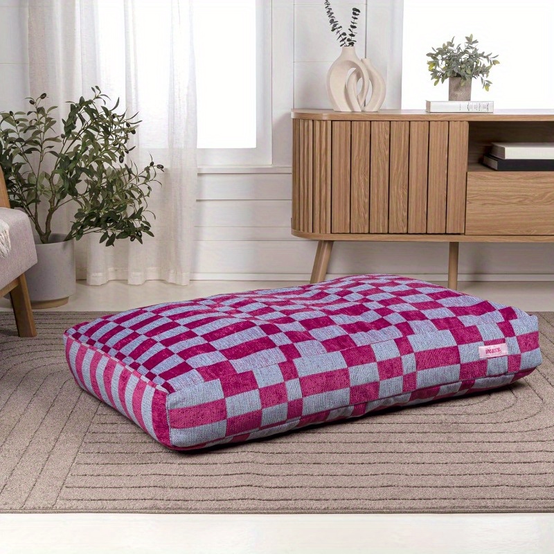 dbd3001cm   35     ultra soft reversible plush rectangular pet bed with washable cover blueberry check durable synthetic   fur extra small dog bed for puppies chihuahuas   small dog bed stylish pet bed plush fabric Product details 4