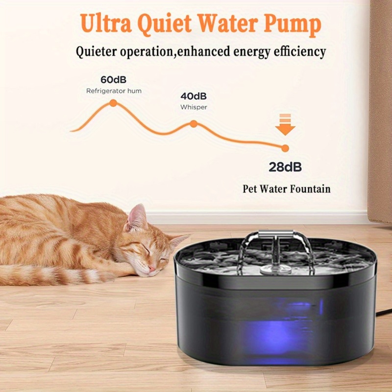 74oz/ 2.2L Automatic Pet Water Fountain, T-Tap Design with LED Light, Ultra-Quiet USB-Powered Cat & Dog Water Dispenser for Multiple Pets, Transparent Window & Sleek Black, Multiple Pet Waterer | Sleek Pet Fountain | Water Fountain for Cats
