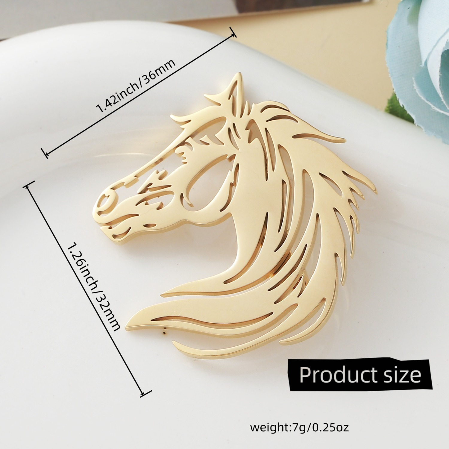 TEMU 1pc Large Openwork Horse Head Steel Brooch Outline Minimalist Fashion Pin For Travel And Daily Wear Unisex Accessory