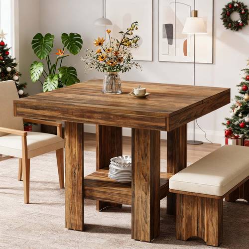 compact 31 5 inch square dining table with shelf storage suitable for ideal for small dining areas in apartments offices living rooms and restaurants in a brown end