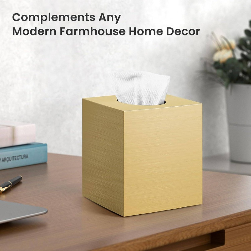   acrylic tissue box cover & holder - golden napkin dispenser with  , glossy white & golden   for bathroom vanity, bedroom dresser, office desk - durable decorative storage organizer, space-saving design, scratch-resistant, easy- , holds standard tissues, contemporary style for   decor Product details 4
