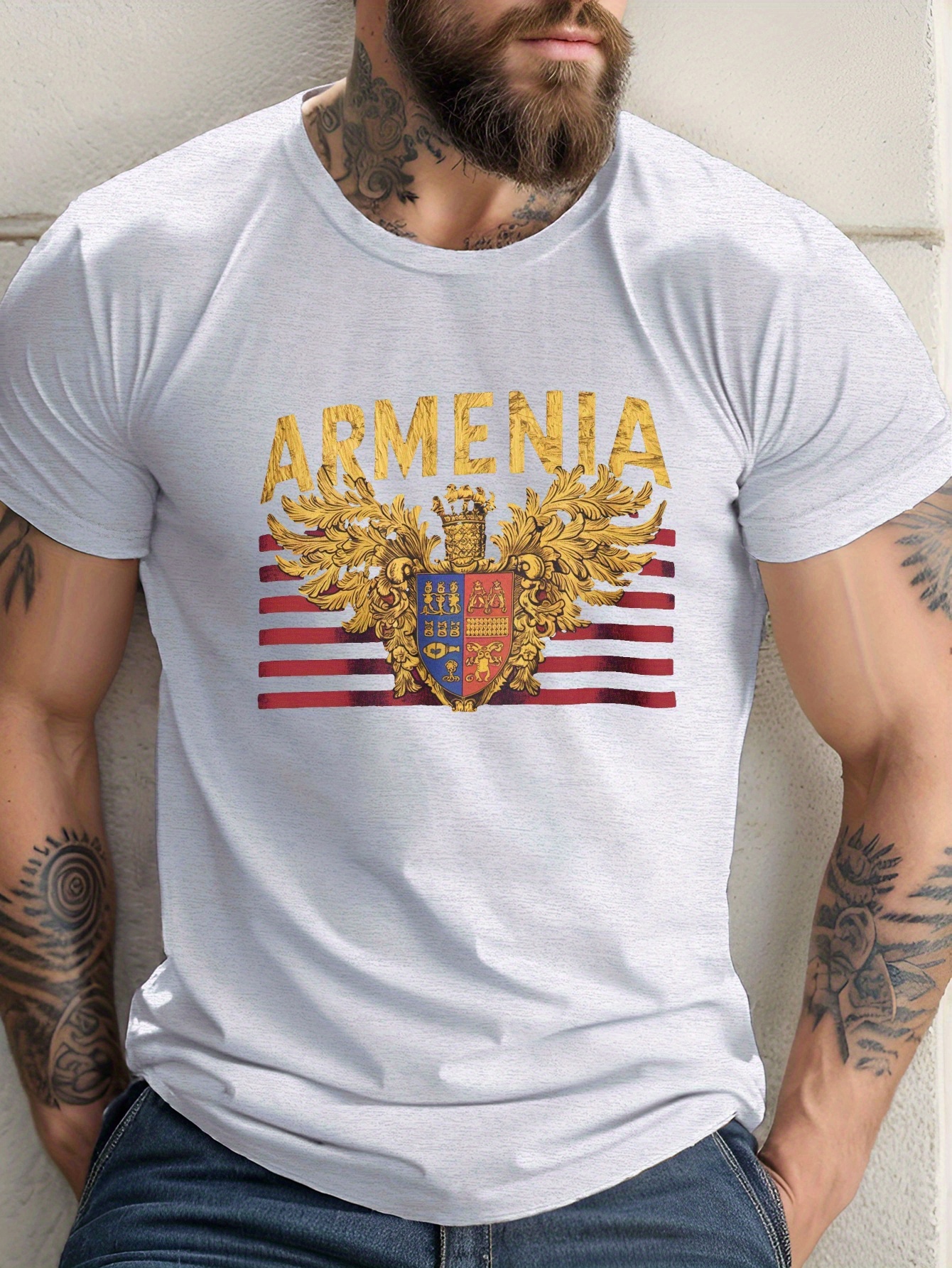 armenia coat print t shirt men casual crew neck short Temu Sweden