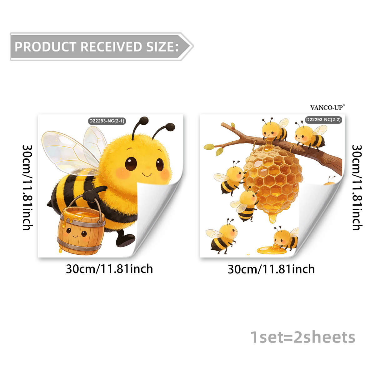 TEMU Ein Set (30*30Cm*2Stk) Kreativer Bienen Honig Sammel Frühling und Sommer Flache Elektrostatische Aufkleber Dekoration Fenster Aufkleber Fenster