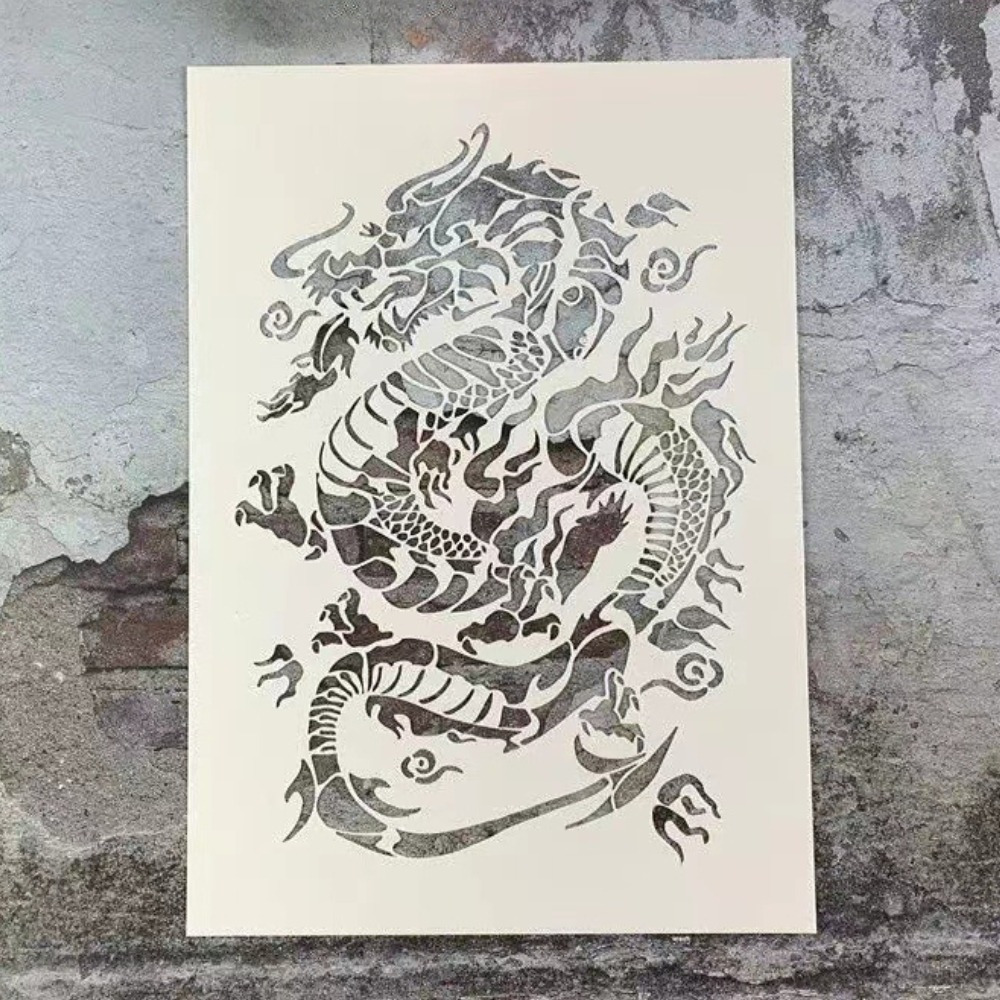 

Large Dragon Totem Stencil For Wall Painting, Reusable And Washable - Ideal For Diy Crafts On Wood, Fabric, Paper, Canvas, And Floors, Dragon Stencil