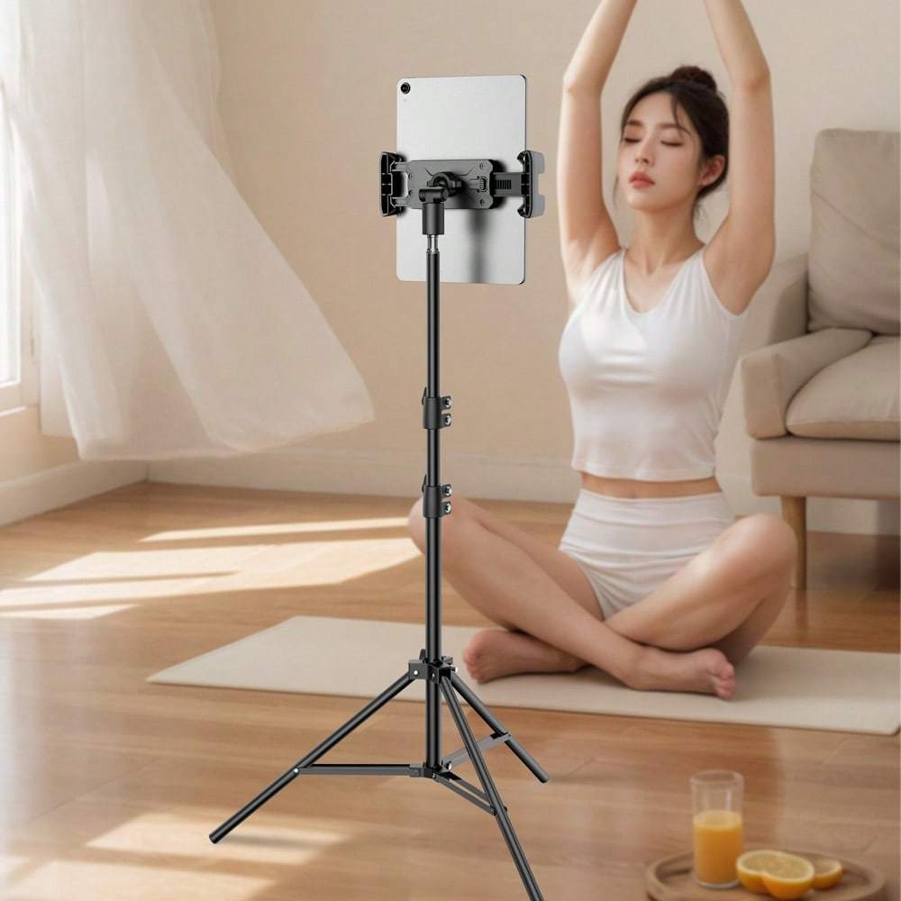 

Adjustable Aluminum Alloy Tablet Tripod Stand, Portable Floor Holder For Ipad Pro, Air, Phone 4.7-14inch, Live Streaming Mount Support With Clip Holder