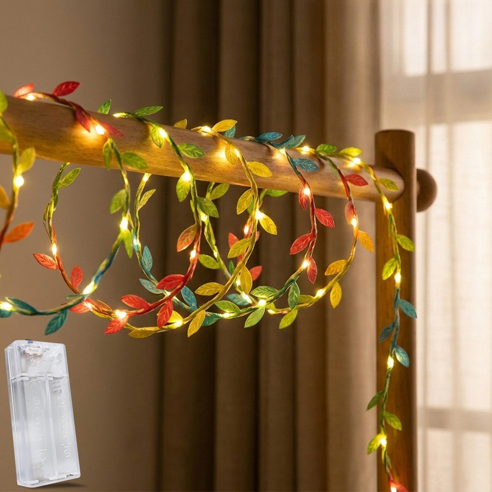 TEMU 2 pezzi 1M 10 LED Filo Multicolore con Foglie , Luci Fatate, , Catene Luminose, Alimentate a Batteria, Adatte per Decorazioni Domestiche, Feste