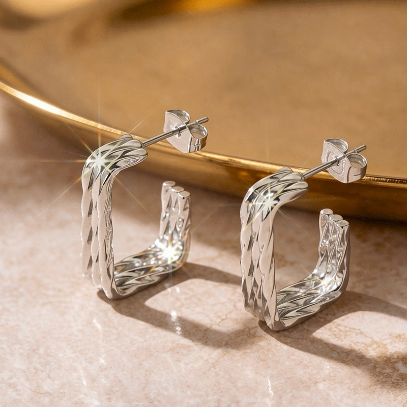 Women's Golden Twisted C-shaped Earrings, Everyday Elegance