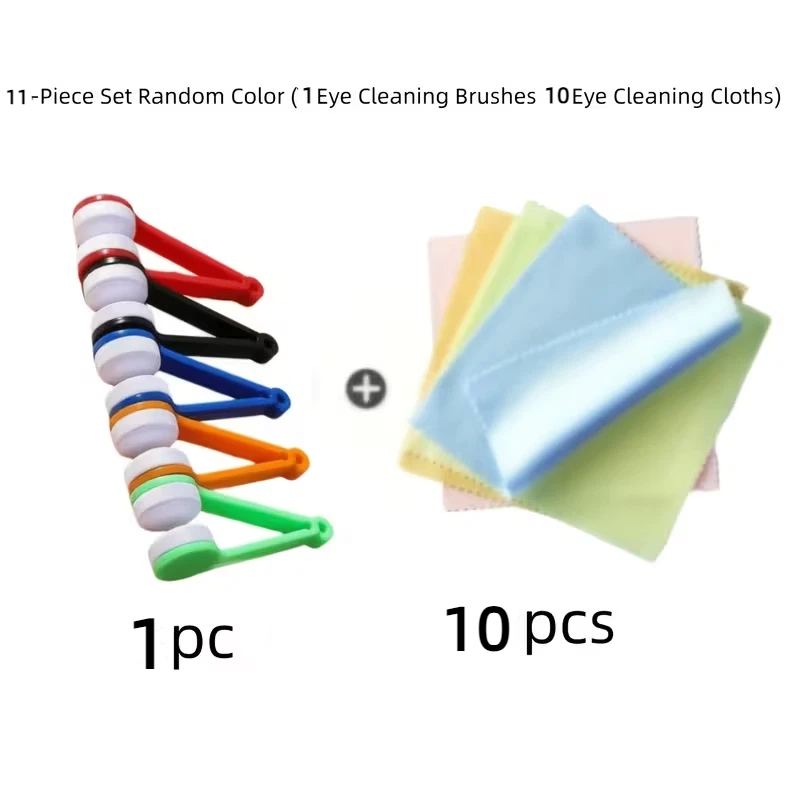 TEMU Set de nettoyage pour lunettes 11 pièces : 1 brosse de nettoyage pour lunettes de couleur aléatoire + 10 lingettes de nettoyage pour lunettes de