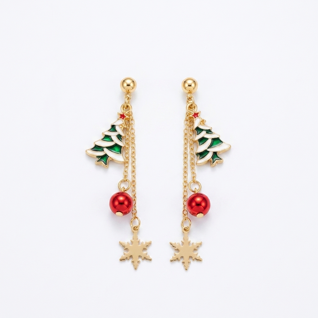 TEMU A Pair Of Women' Earrings, Christmas-themed, Vintage Autumn/winter Y2k Style Geometric Drip-glaze Christmas , With Metal Snowflake Long Tassel
