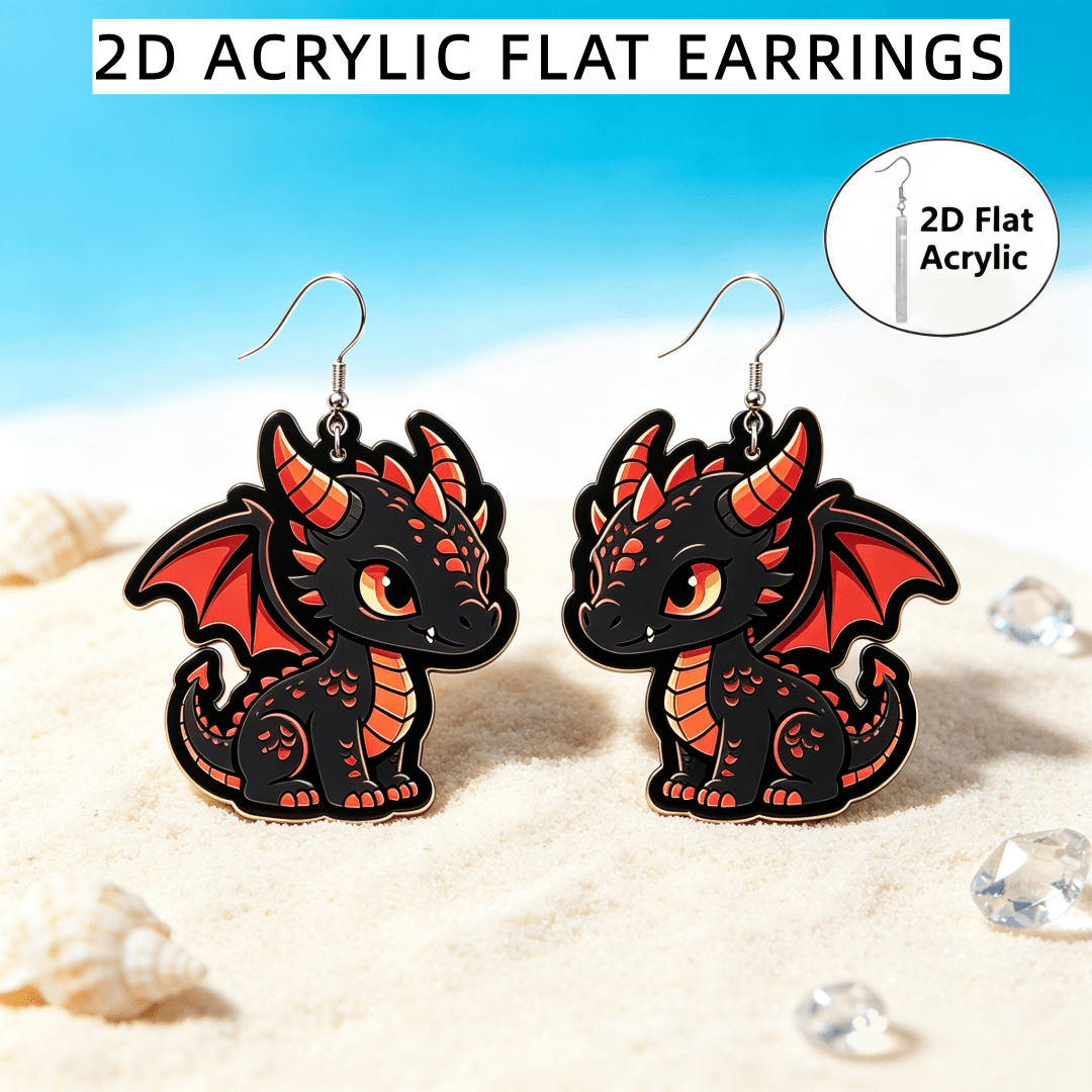 Cute Black Red Dragon Acrylic Dangle Earrings for Women