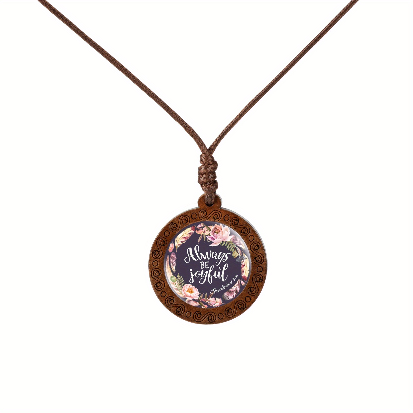 Inspirational Bible Verse Wood Glass Cabochon Necklace