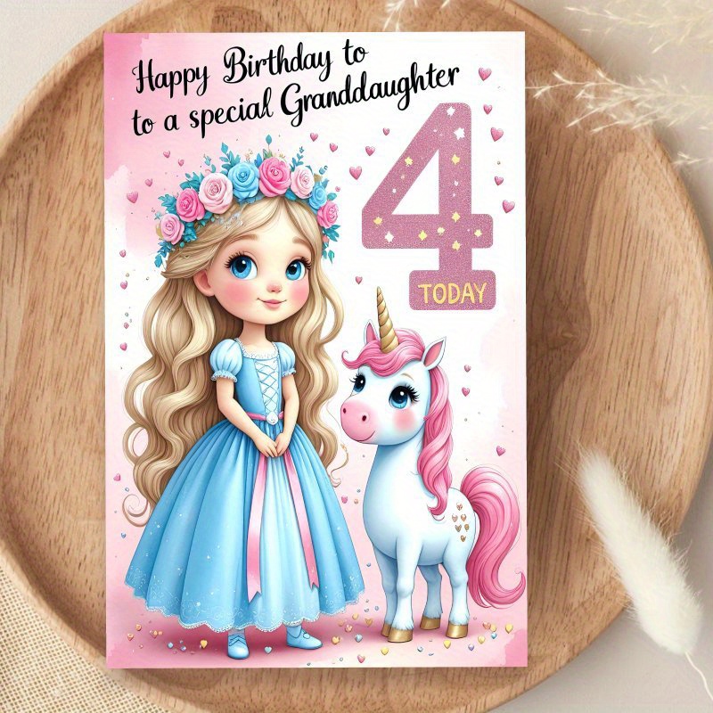 TEMU 1pc Greeting Card And Envelope, Fun Unicorn Birthday Card For Granddaughter, Spring Gift