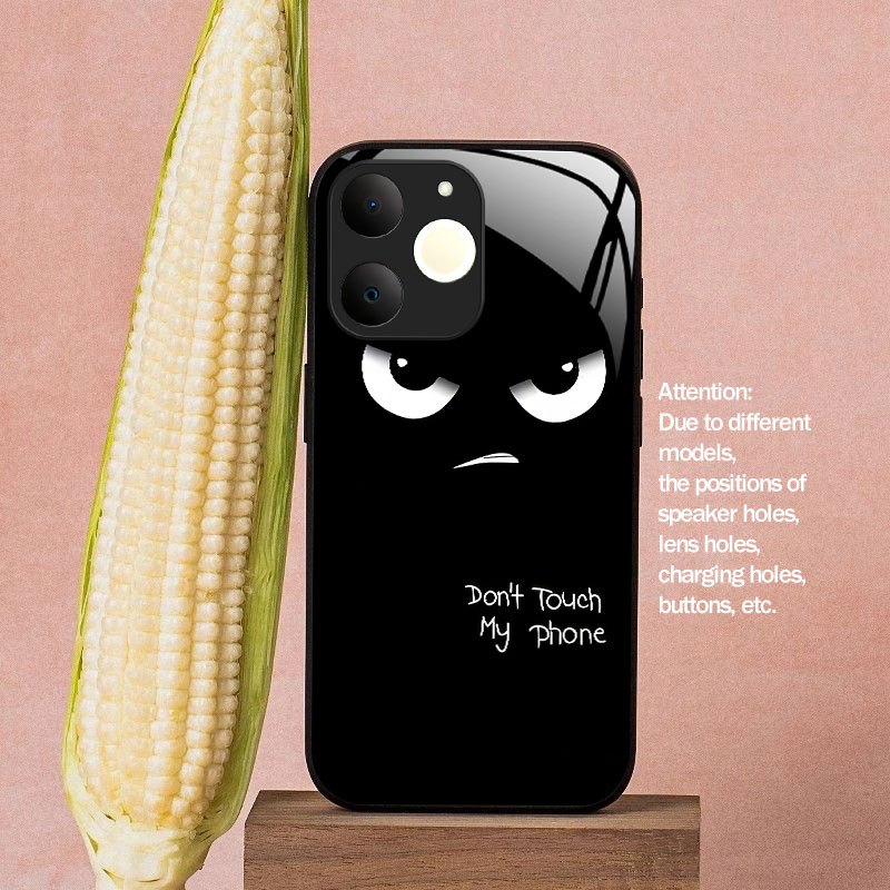 TEMU Custodia per telefono - Una custodia per telefono in vetro con luce e motivo occhio di avvertimento su sfondo che trasmette un , adatta per