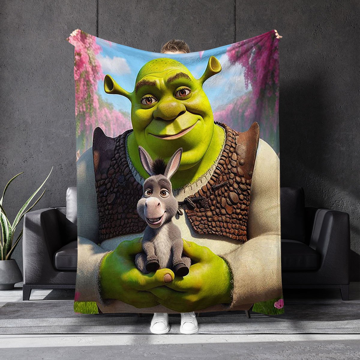 

1pc Shrek And Donkey Animated Movie Inspired Plush Throw Blanket - Contemporary Style, Multipurpose Knit Polyester Fabric, , 200-250gsm, For Sofa, Travel, Bedroom, Car, Office