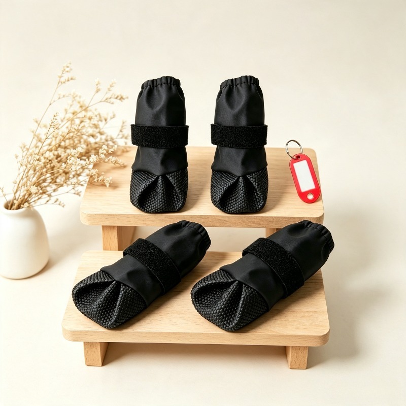 TEMU New High-top Pet Boot Set, 4pcs Dog Boots With 1 , Featuring Adjustable, Anti-slip Paw Protectors, Dirt-resistant And Heat-insulating Dog Shoes,