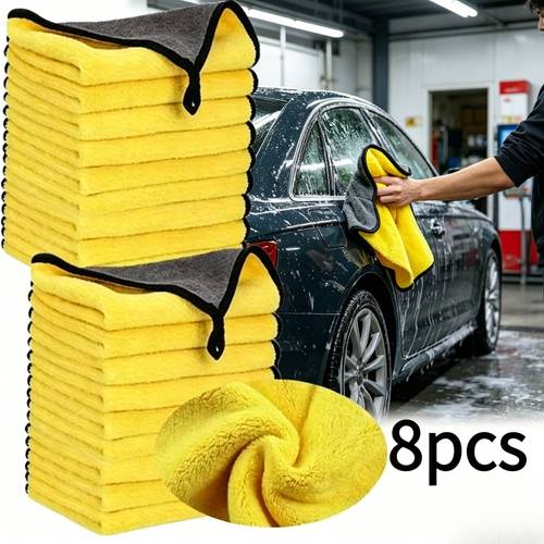 8pcs thickened double sided cleaning towels strong absorbency suitable for car washing and cleaning living room bedroom kitchen and other home areas