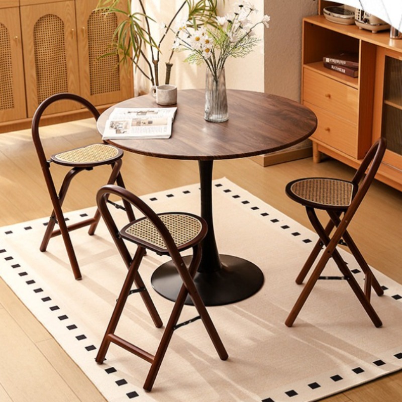 1pc, Bamboo Portable Rattan Folding Stool with Handle, Home Dining Chair, Vintage Style Leisure Chair, Space Saving - Perfect for Restaurant, Living Room, Kitchen, Bar, Dormitory