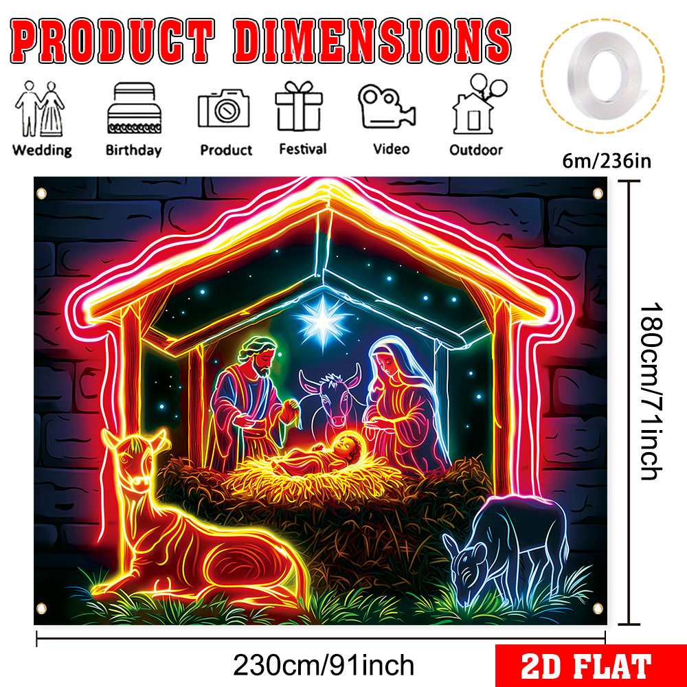 TEMU Bannière 2D Plate - Bannière 2D Plate - Bannière 2D Plate - Un Banner 2D Plate sur le thème de Noël fluorescent UV, en polyester, présentant une
