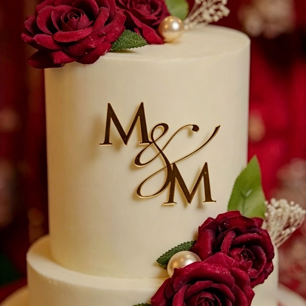 TEMU 1 décoration de gâteau personnalisée avec initiale, décoration de gâteau de mariage, embellissement de lettre élégant pour gâteaux, différentes
