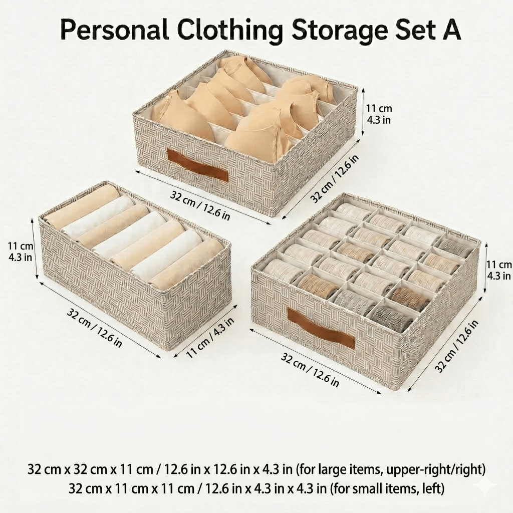 TEMU 3pcs Premium Set Private Clothing Storage Boxes, Panty Box (7 Grids), Bra Box (6 Grids), Socks Box (20 Grids), Space- With Handle For Underwear,