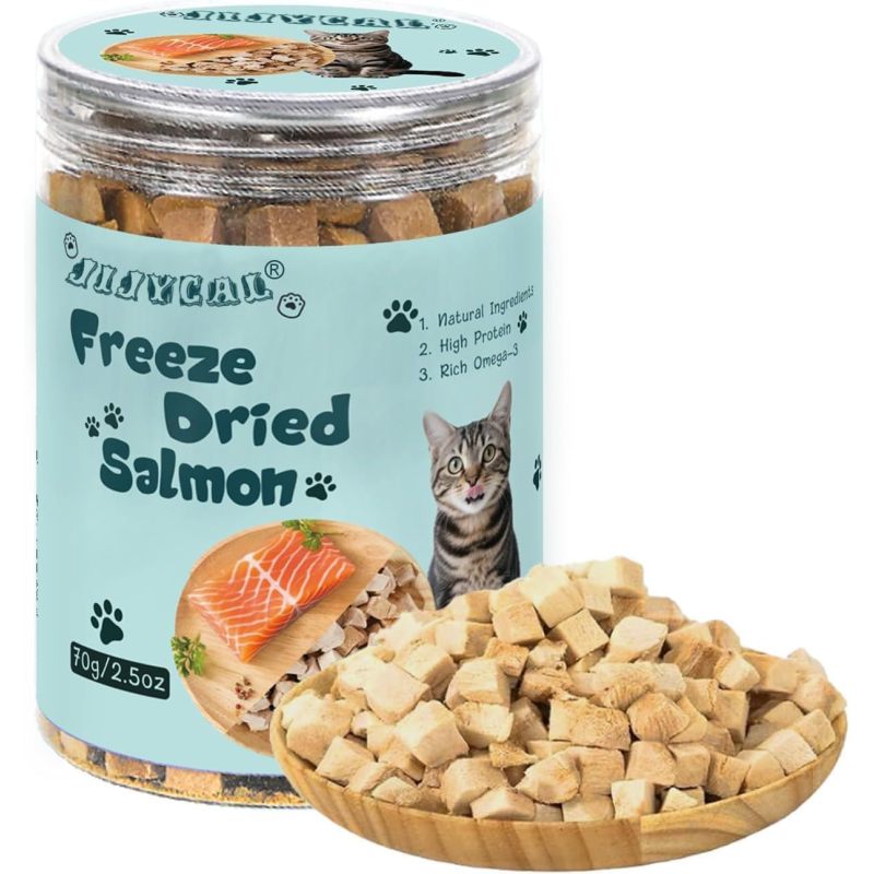 Freeze-Dried Salmon Jerky Treats Suitable for Cats & Dogs - Single Ingredient High Protein Snack, Grain-Free Fish Protein Powder, No Additives, Nutrient-Rich for Allergen-Sensitive Pets, -the- for Picky Eaters (2.8oz)