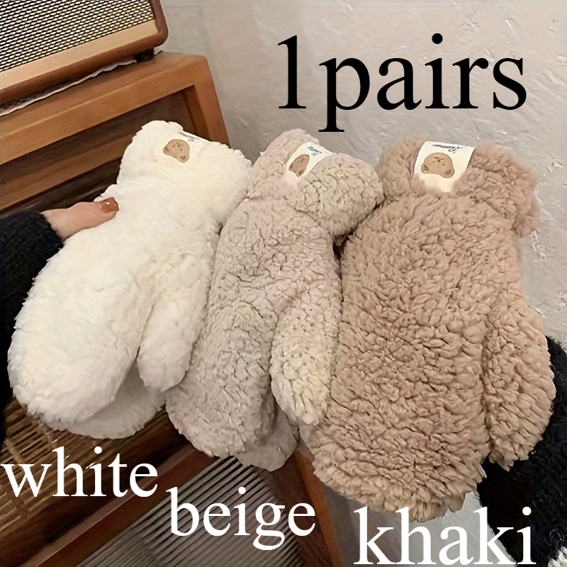 TEMU Moufles en peluche épaissies avec motif de patte d'ours - Gants d'hiver coupe-vent, poignets élastiques, adaptées au ski, au snowboard, au froid