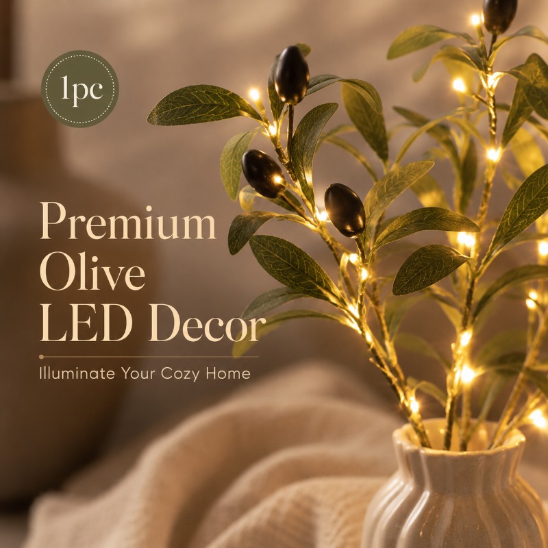 TEMU 1pc Led Simulated Ambient Light, Featuring Realistic Olive Leaves And A Simulated Design, With Built-in Warm String Lights To Soften The Space.