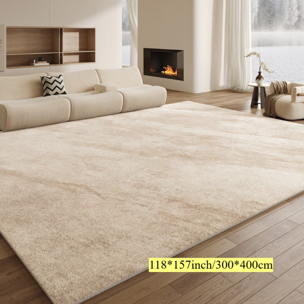 TEMU Velvet Large Living Room Area Rug, 850g/m², Cream Plush Carpet, Light Luxury Casual Rug For Bedroom, Washable Home Floor Mat