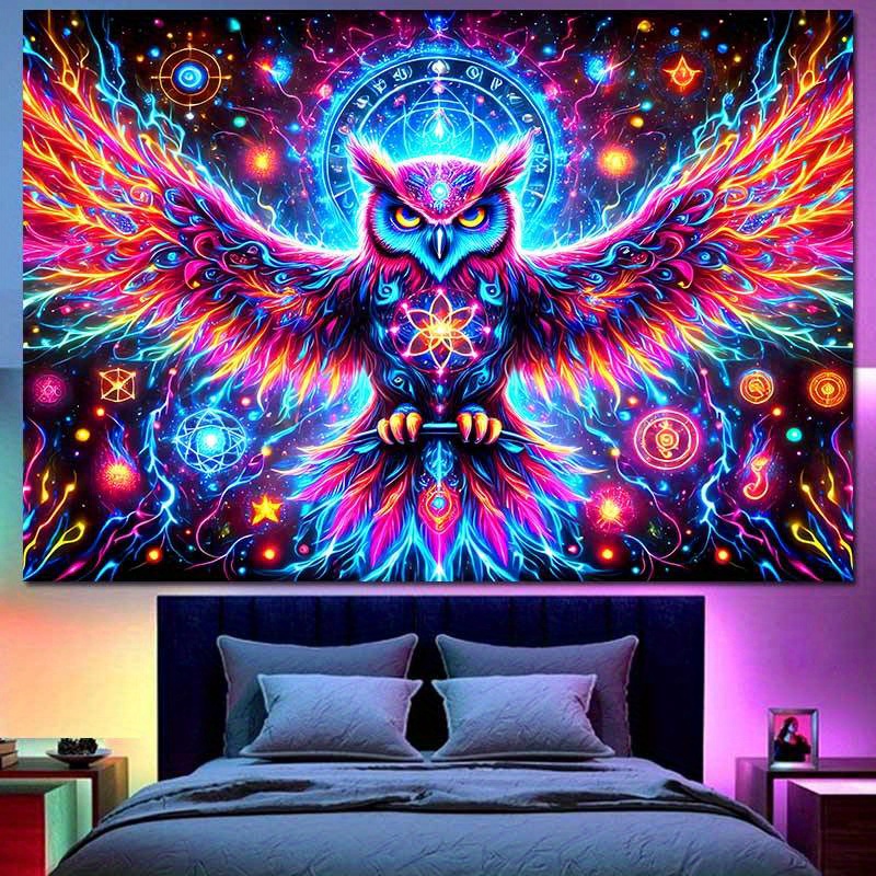 Vibrant 3d Neon Owl Tapestry Psychedelic Wall Hanging For Bedroom_voghion.com