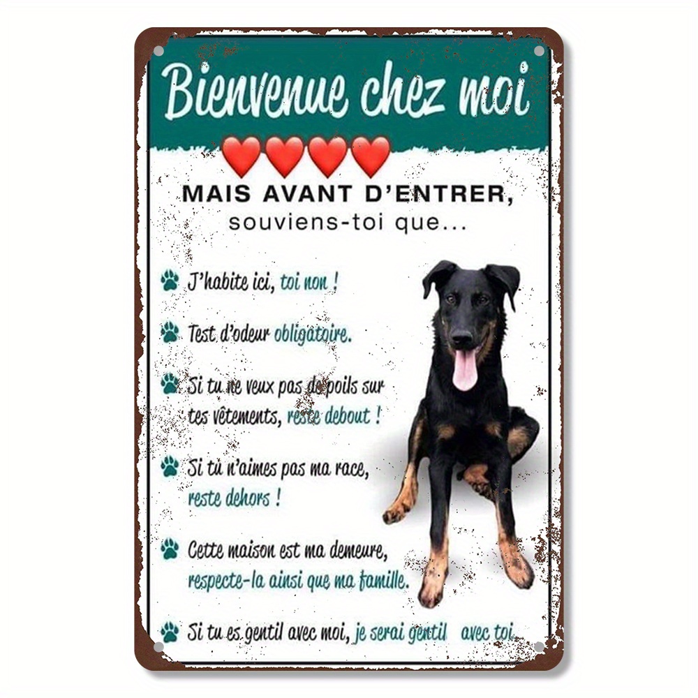 TEMU Panneau de Chien Français Amusant 2D Plat, 1pc - Décoration Murale Rustique en Métal avec Règles de Adaptées aux Animaux, Français Vintage & de