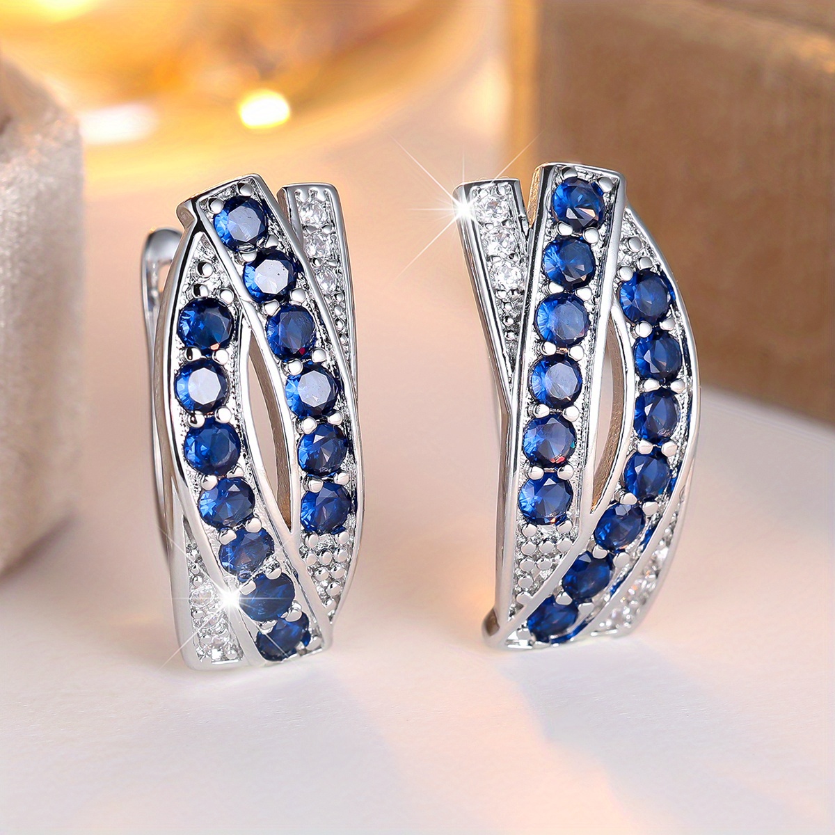 Image of 1 Pair Of Elegant And Exquisite Inlaid Synthetic Synthetic Zirconia Round Cut Earrings Shiny Inlaid Earrings, Highlighting Temperament