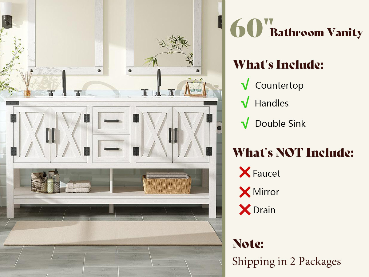 60 inch   double sink bathroom vanity with cabinets drawers open shelf mdf suitable for family bathrooms space saving   low maintenance for resale value Product details 3