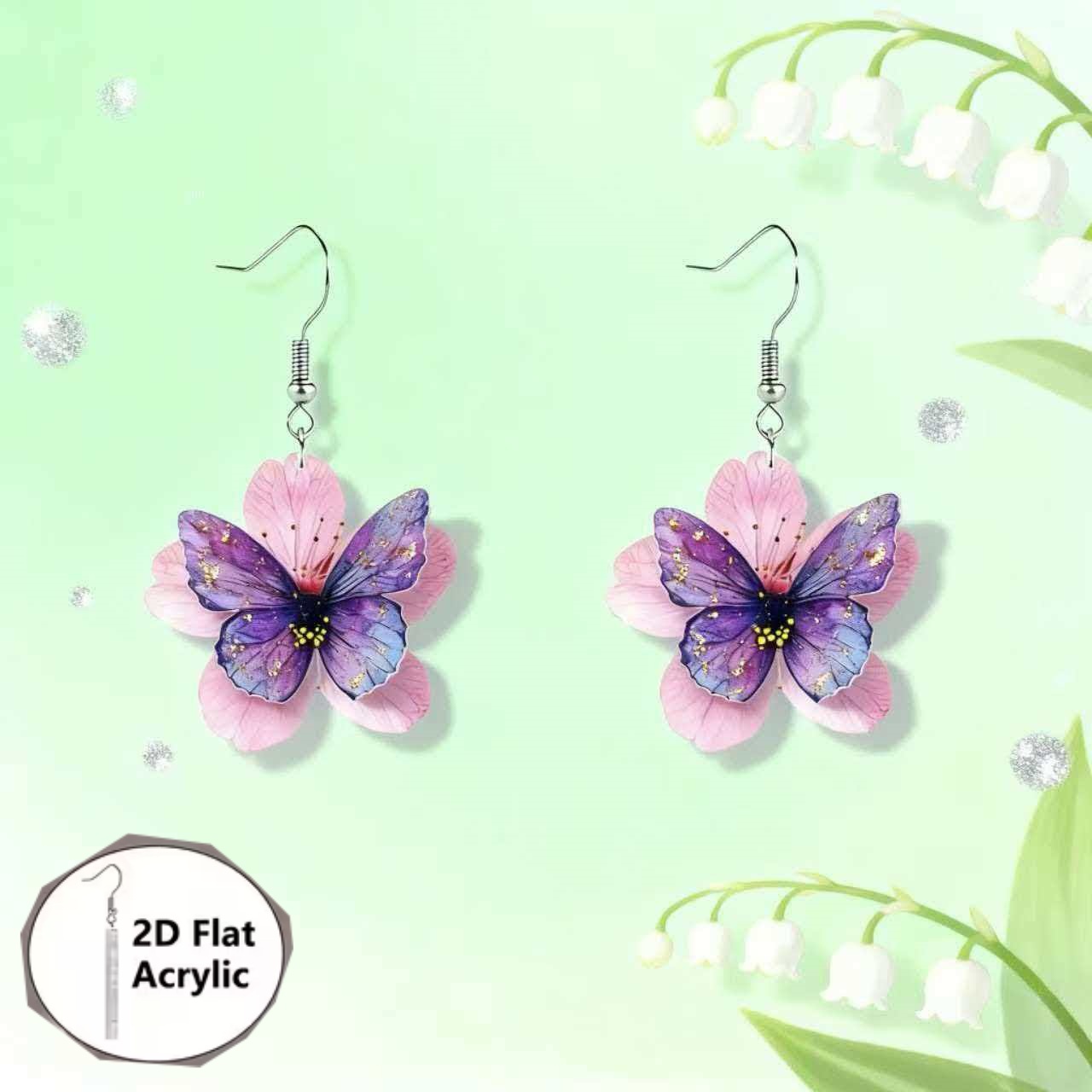 2D Acrylic Butterfly Flower Drop Earrings — Vibrant Charm