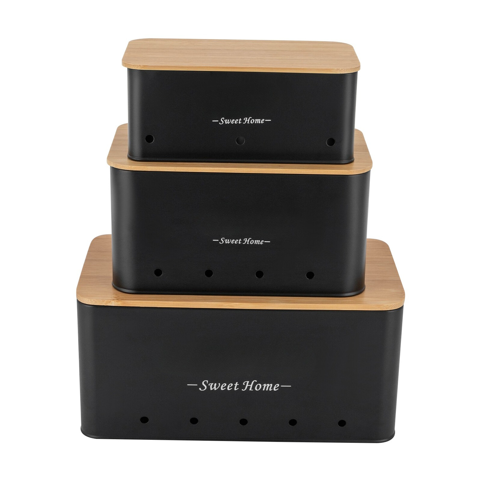 Image of Set Of 3 Steel Storage Boxes With Lids, Bamboo Organizer, Shipping The Eu