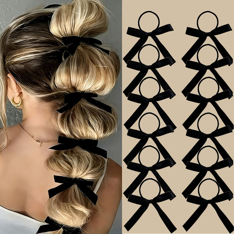 TEMU Ensemble de 12 élastiques à cheveux noirs avec nœuds conçus pour femmes