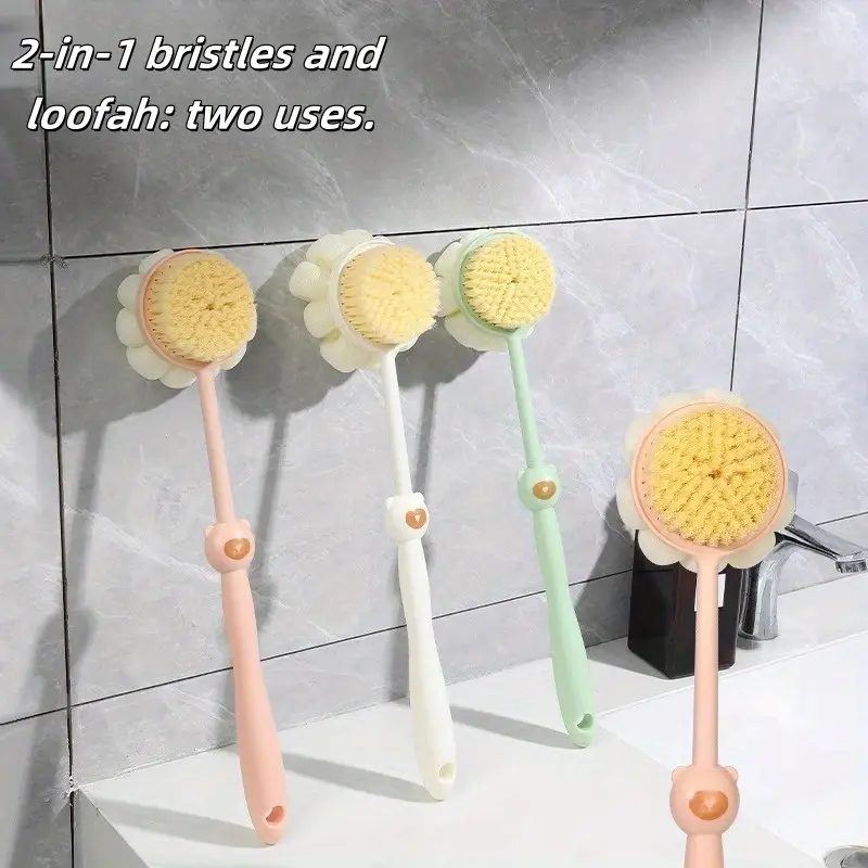 2 in 1 long handle shower brush luffa sponge with bear grip soft dense bristles anti slip hanging design for gentle exfoliating back scrub ergonomic bath shower tool shower accessories bathing accessory bathroom decor body scrubber hygienic material personal hygiene Product details 28