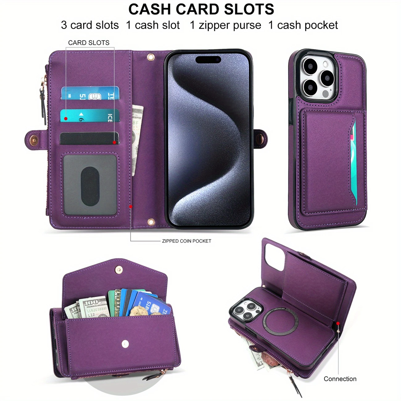 for iphone 16e 16 15 14 11 pro xs xr xs max se 2022 7 8 plus wallet case for women support wireless charging with rfid blocking card holder wallet detachable magnetic phone case crossbody strap details 5