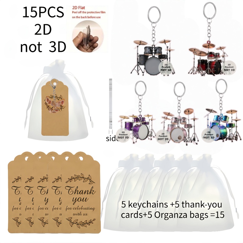 TEMU Set di portachiavi acrilici 2D , 15 pezzi - Portachiavi a percussione colorati assortiti (//Verde/) (5 portachiavi acrilici 2D + 5 biglietti di