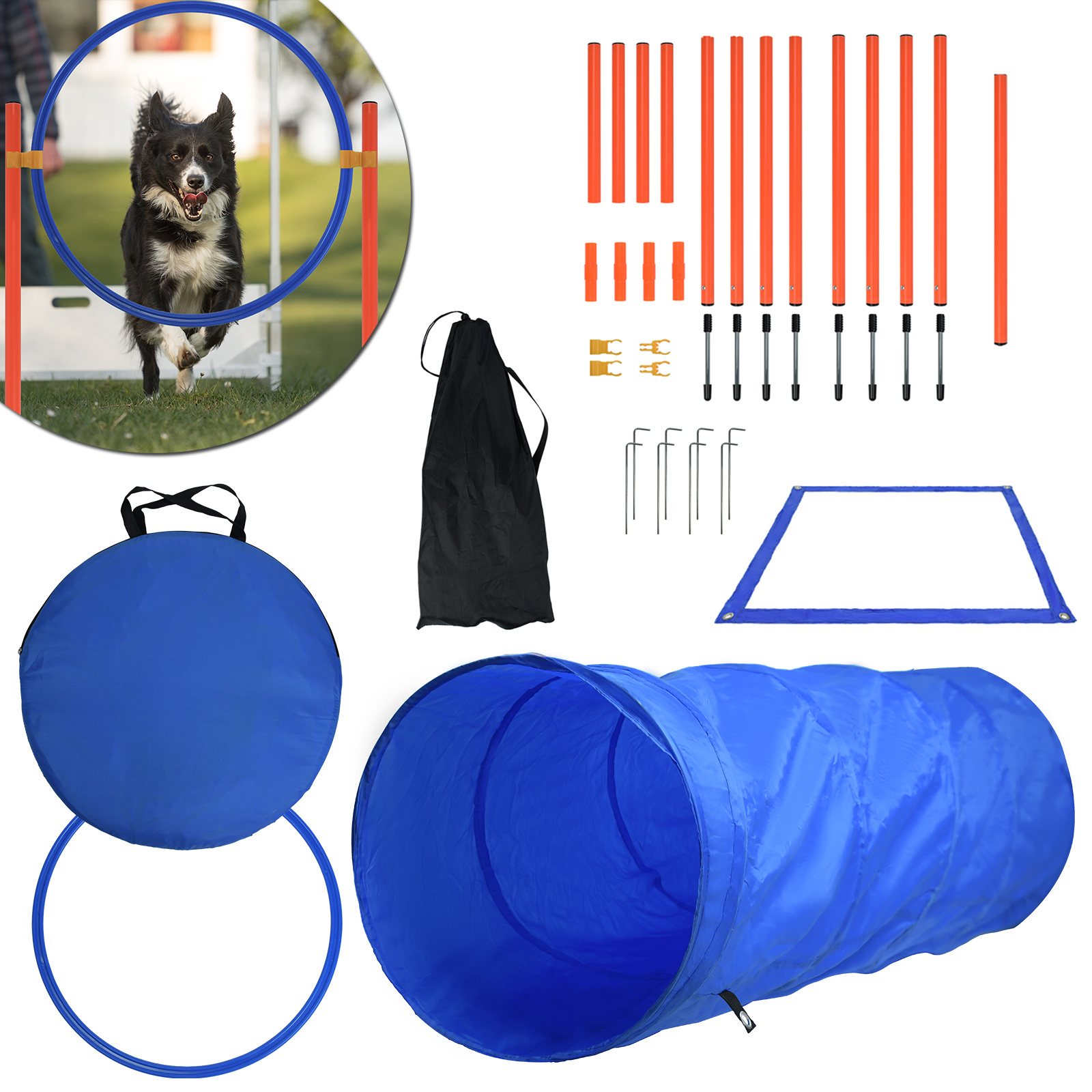 TEMU Agility Equipment Set For Dogs | Includes Slalom Poles, Adjustable Jump Ring, Adjustable Pole, Dog Tunnel, Break Field, Pet Training Set With