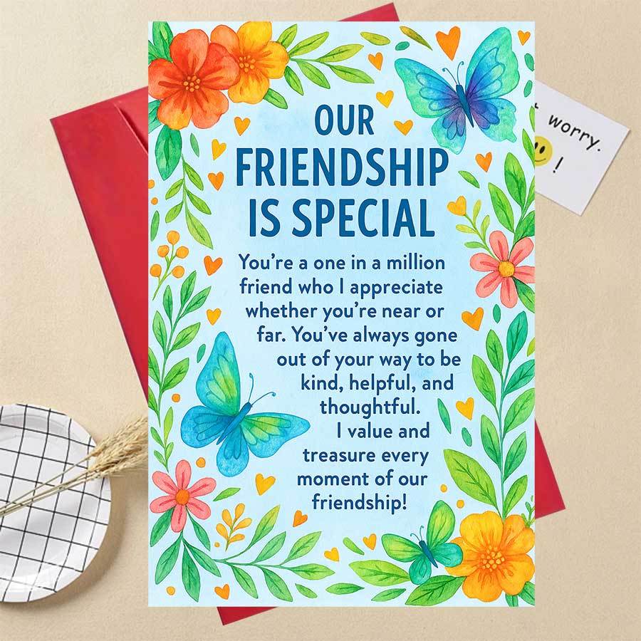 TEMU 1 Greeting Cards + 1 Envelopes) Friendship Gratitude Cards With Colorful Butterflies And Hibiscus Flowers | Message Space, 'our Friendship Is